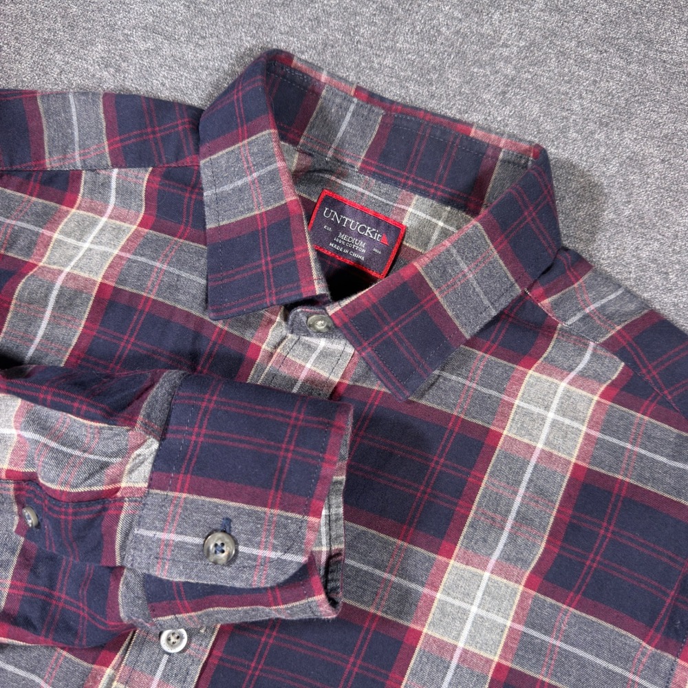 UNTUCKit Button Down Shirt Mens Medium Red Plaid Flannel Cotton Long Sleeve